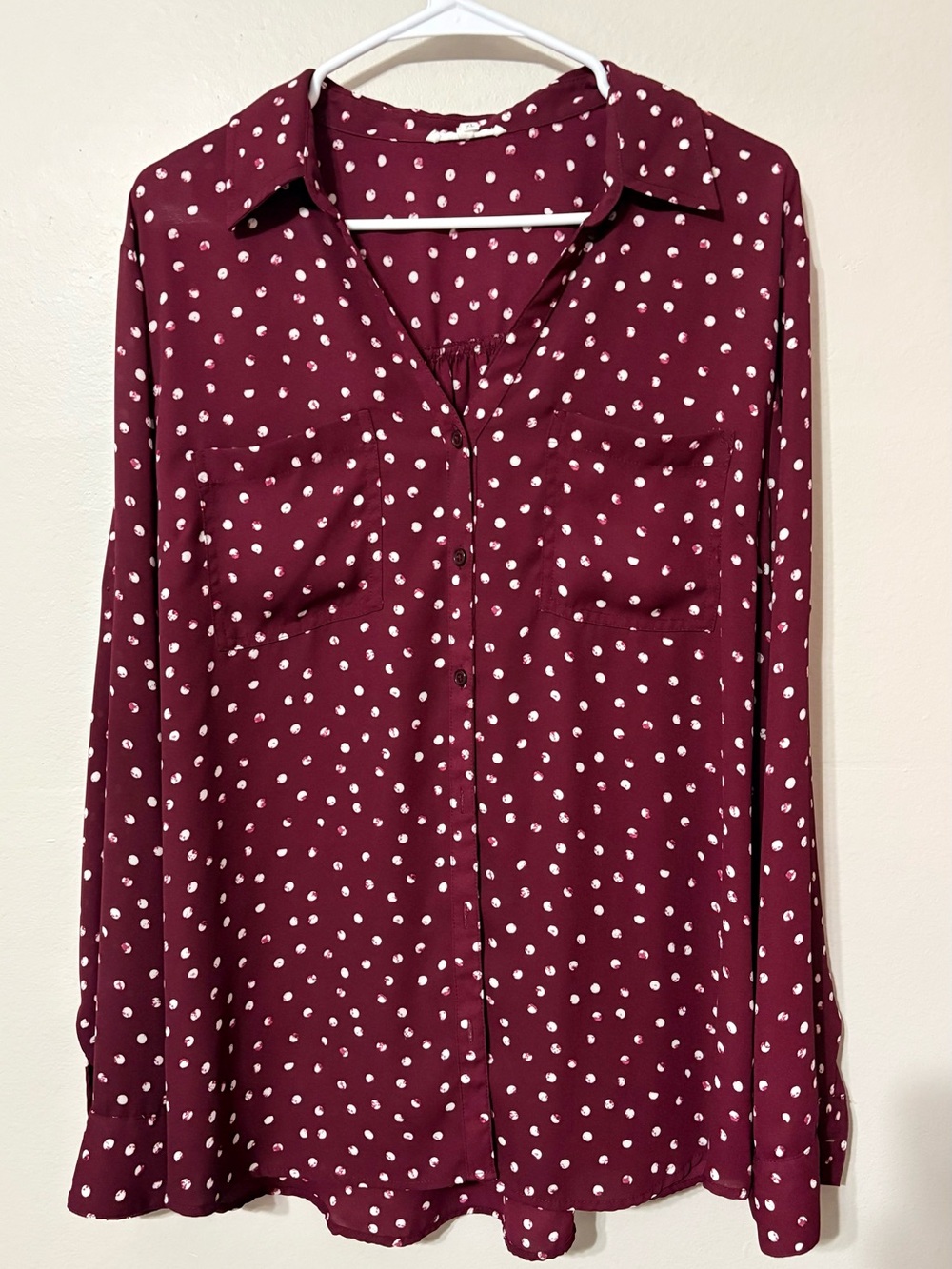 Maurice’sWomen's Burgundy Polka Dot Button-Front Blouse